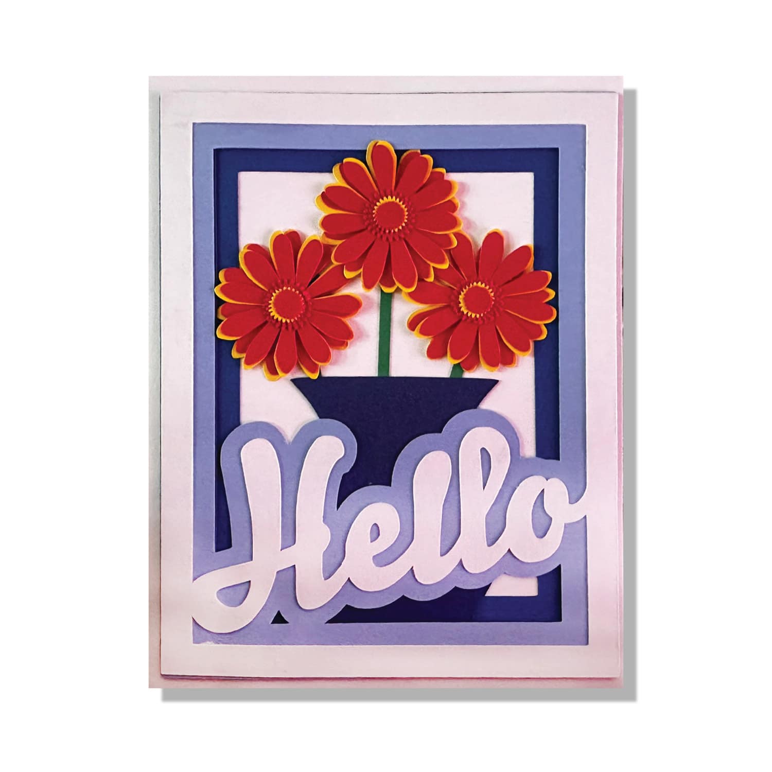 Flower and Vase Hello Layered Greeting Card