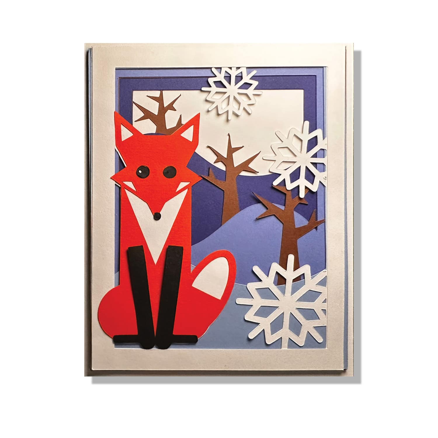 Winter Fox with Snowflakes Layered Greeting Card
