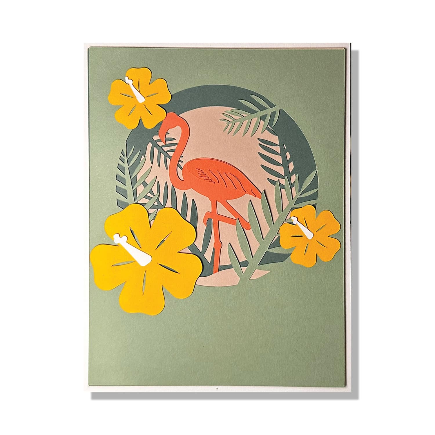 Flamingo Tropical Paradise Layered Greeting Card