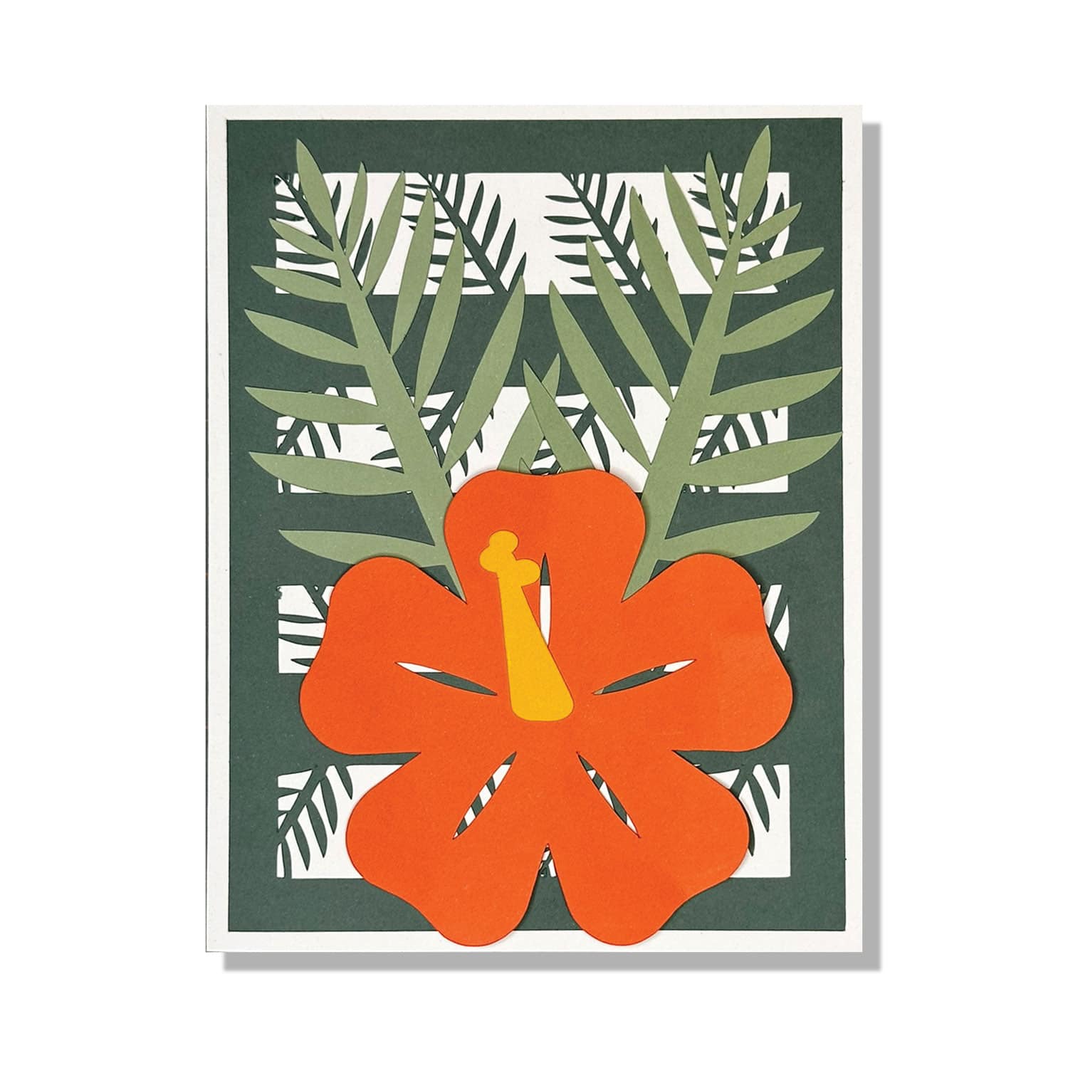Tropical Paradise Hibiscus Palm Stripe Greeting Card
